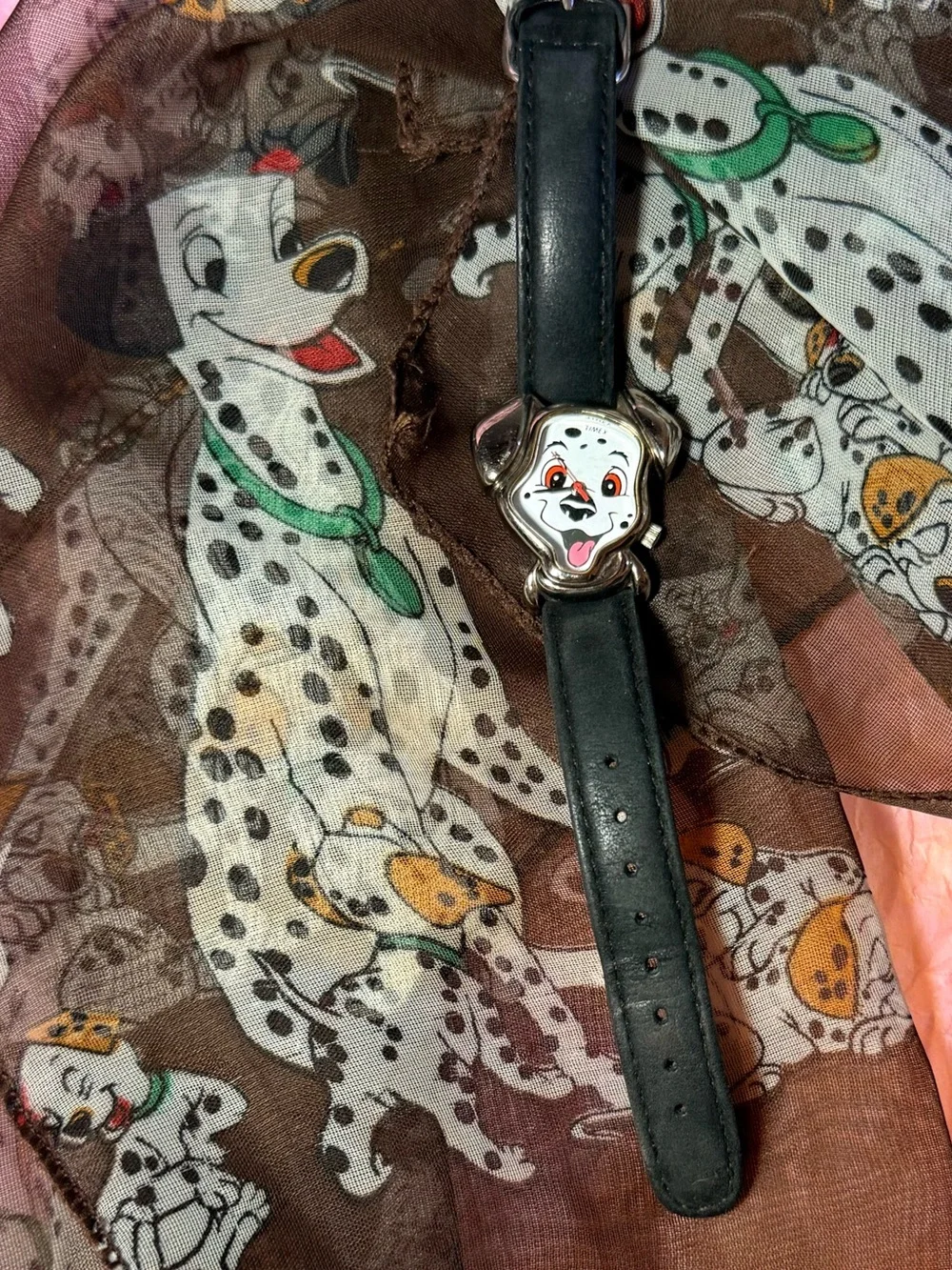 Vintage Disney 101 Dalmatian Print Scarf with Dalmatian Face Watch